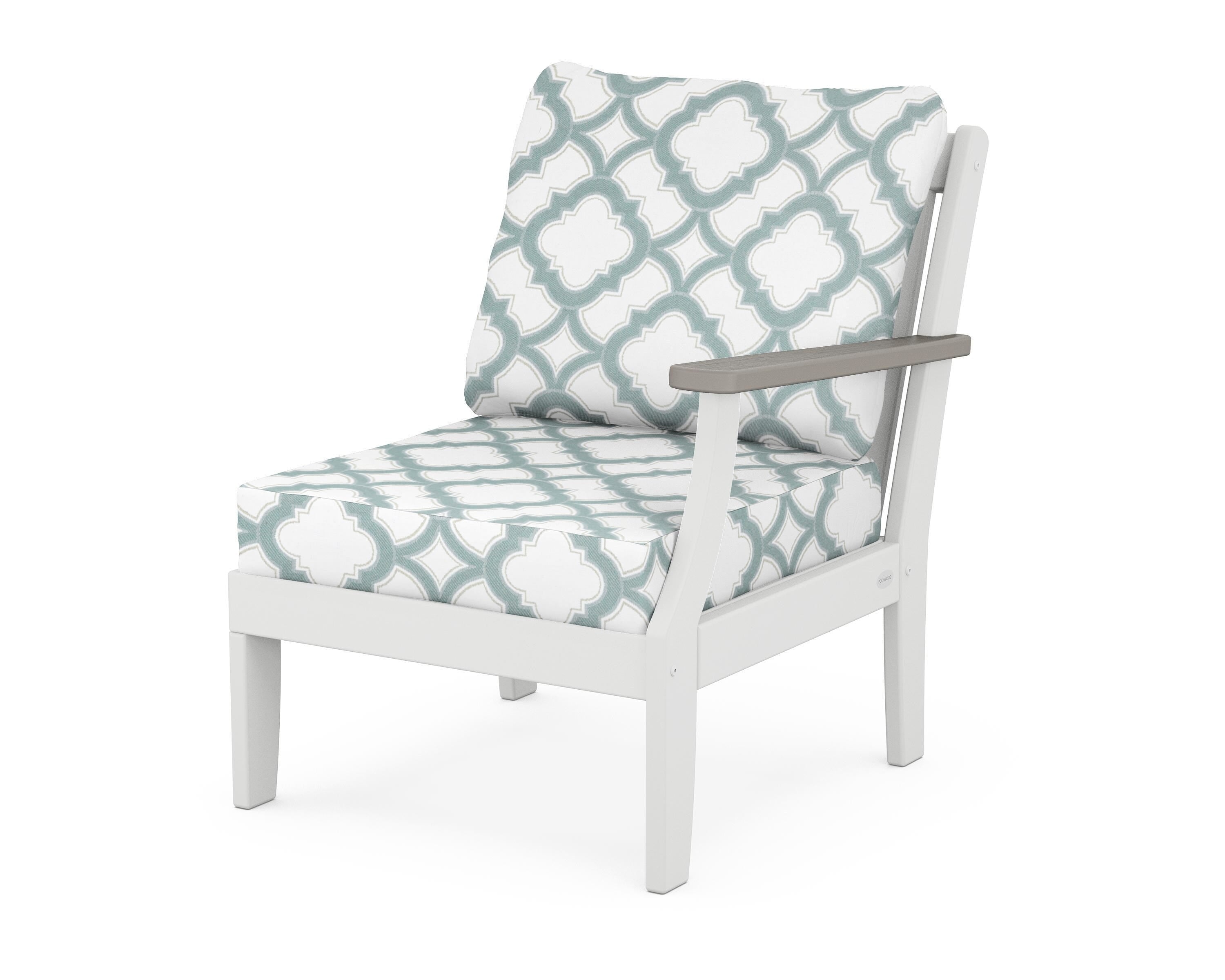 POLYWOOD® Braxton Modular Right Arm Chair in White / Driftwood / Trellis Glacier Spa