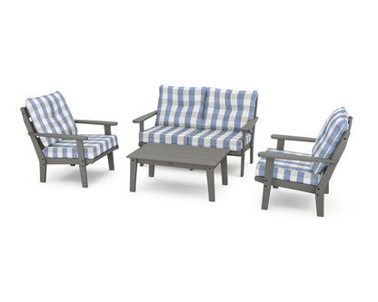 POLYWOOD® Lakeside 4-Piece Deep Seating Set in Slate Grey / Buffalo Plaid Sky Blue