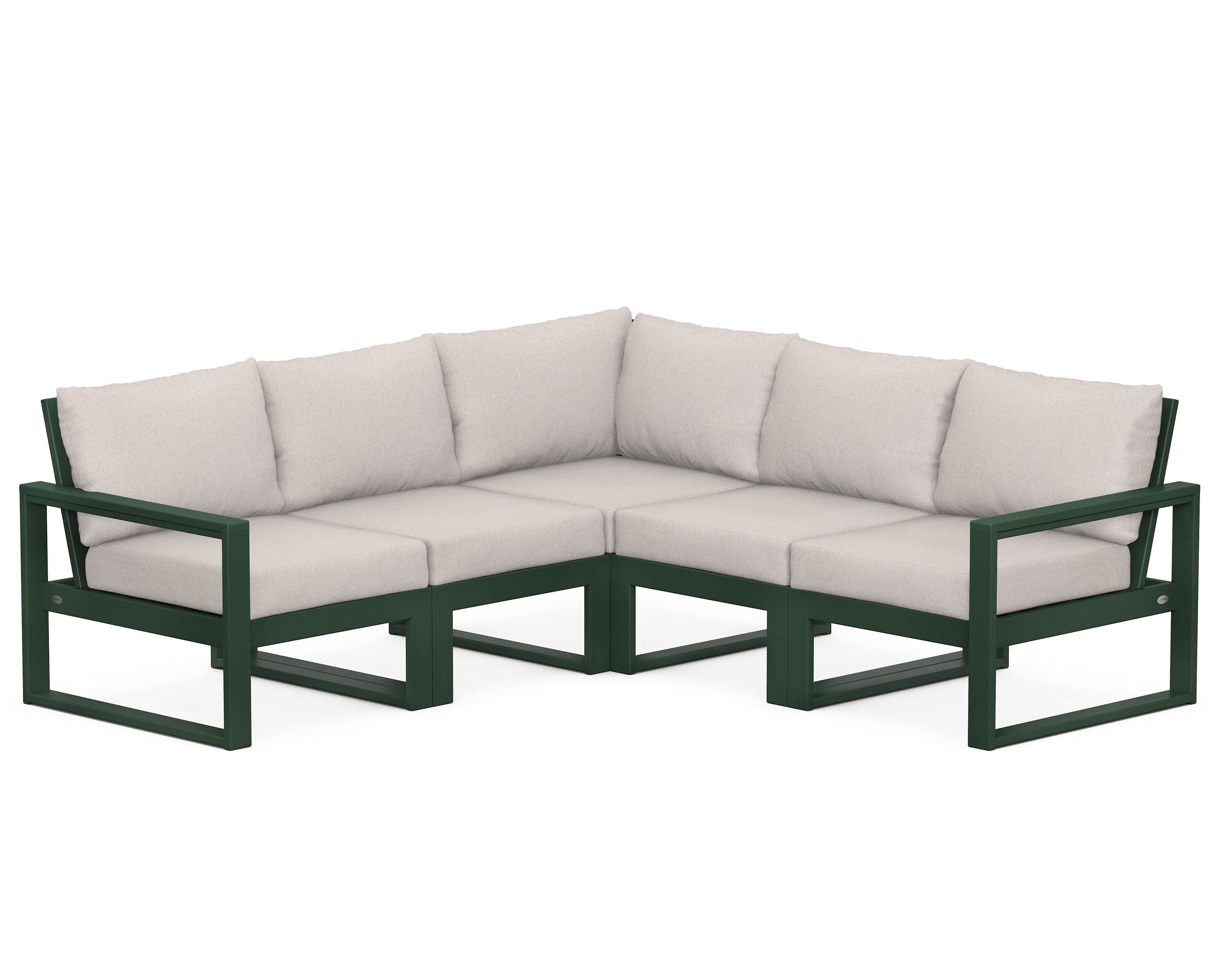 POLYWOOD® EDGE 5-Piece Modular Deep Seating Set in Green / Dune Burlap