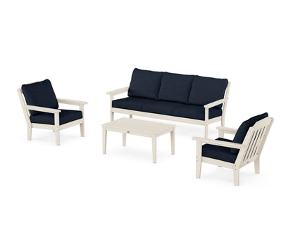 Country Living Cottage 4-Piece Deep Seating Set with Sofa in Sand / Marine Indigo