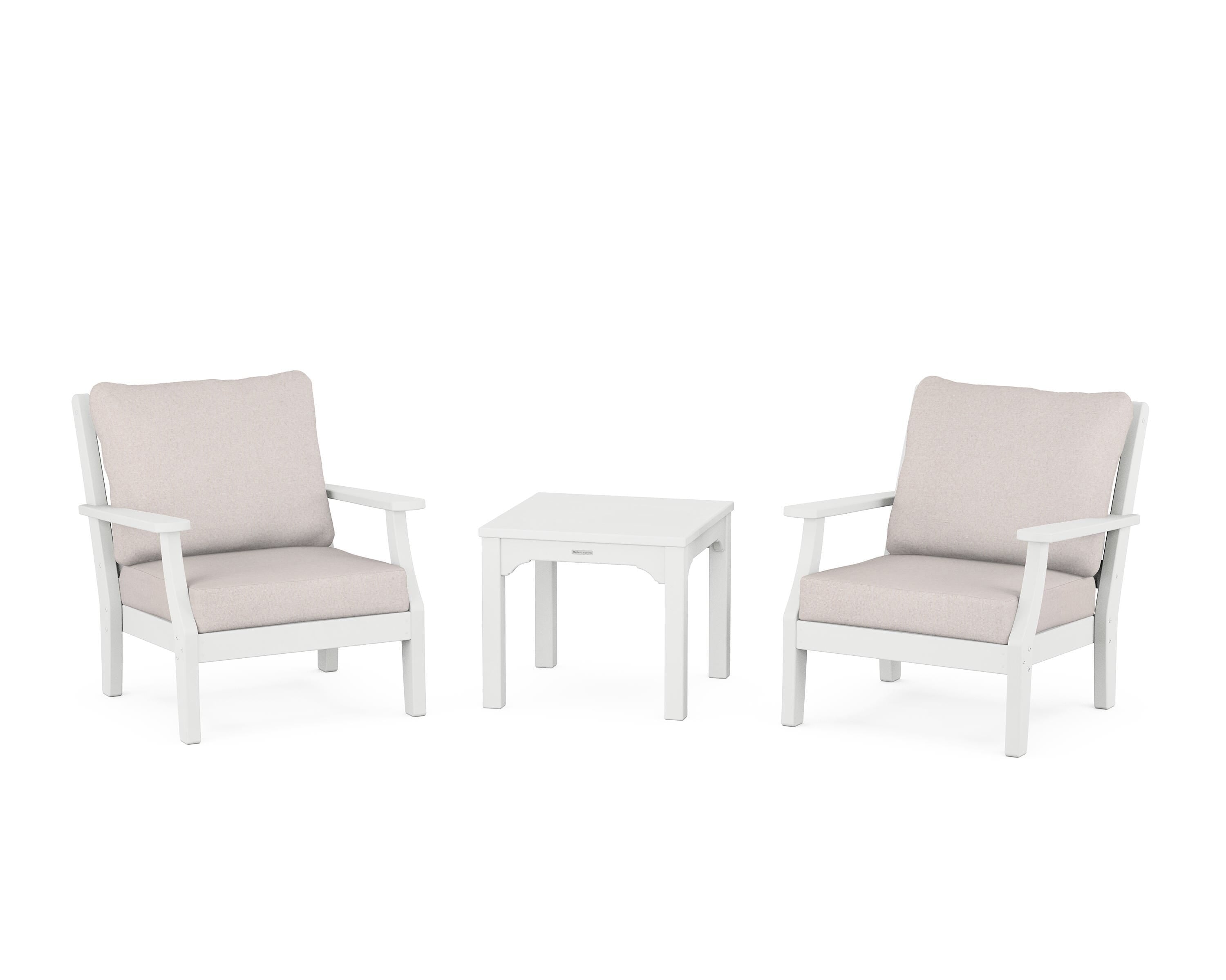 Martha Stewart by POLYWOOD® Chinoiserie 3-Piece Deep Seating Set in White / Dune Burlap