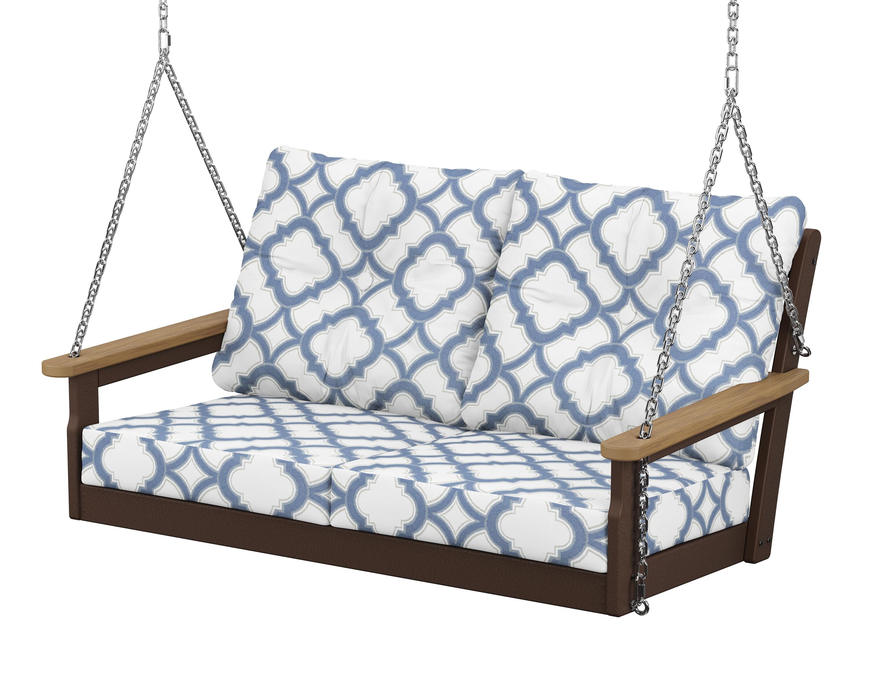 POLYWOOD® Vineyard Deep Seating Swing in Mahogany / Natural / Trellis Sky Blue