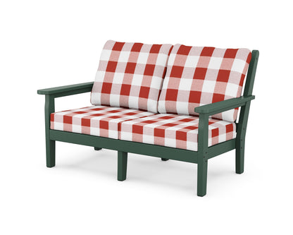 POLYWOOD® Chippendale Deep Seating Loveseat in Green / Buffalo Plaid Crimson