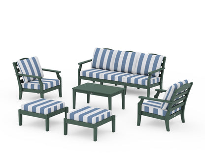 Draper James™ by  POLYWOOD® Savannah 6-Piece Lounge Sofa Set in Green / Cabana Stripe Sky Blue