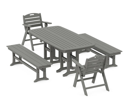 POLYWOOD® Nautical Lowback 5-Piece Dining Set with Benches in Slate Grey