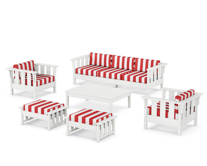 Martha Stewart by POLYWOOD® Acadia 6-Piece Lounge Sofa Set in White / Cabana Stripe Crimson