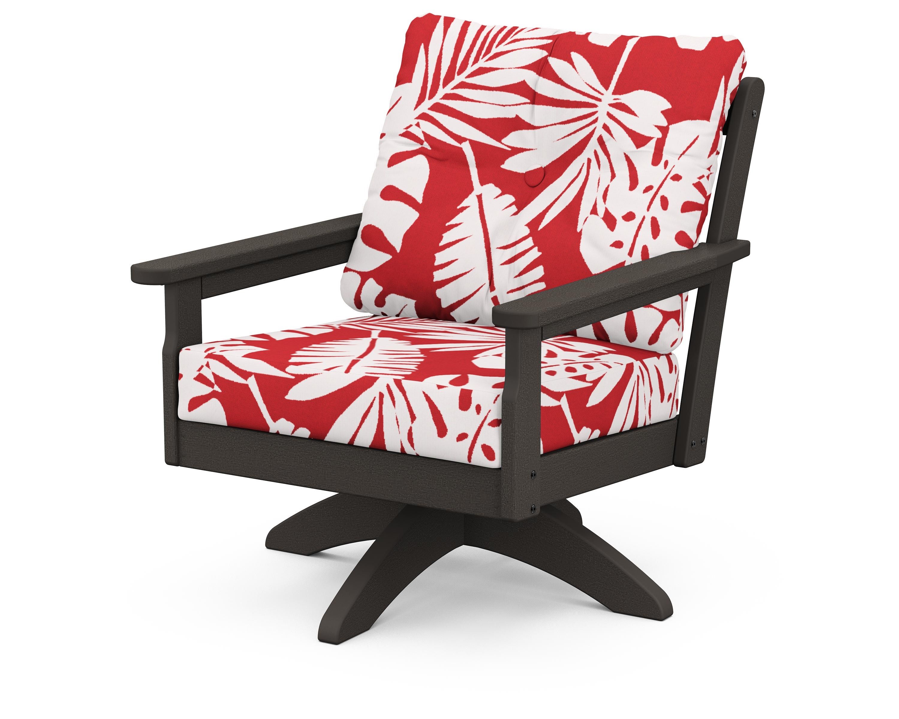 POLYWOOD® Vineyard Deep Seating Swivel Chair in Vintage Coffee / Leaf Crimson