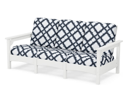 POLYWOOD® Club Sofa in White / Trellis Marine Indigo