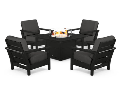 POLYWOOD® Harbour 5-Piece Conversation Set with Fire Pit Table in Black / Spectrum Carbon