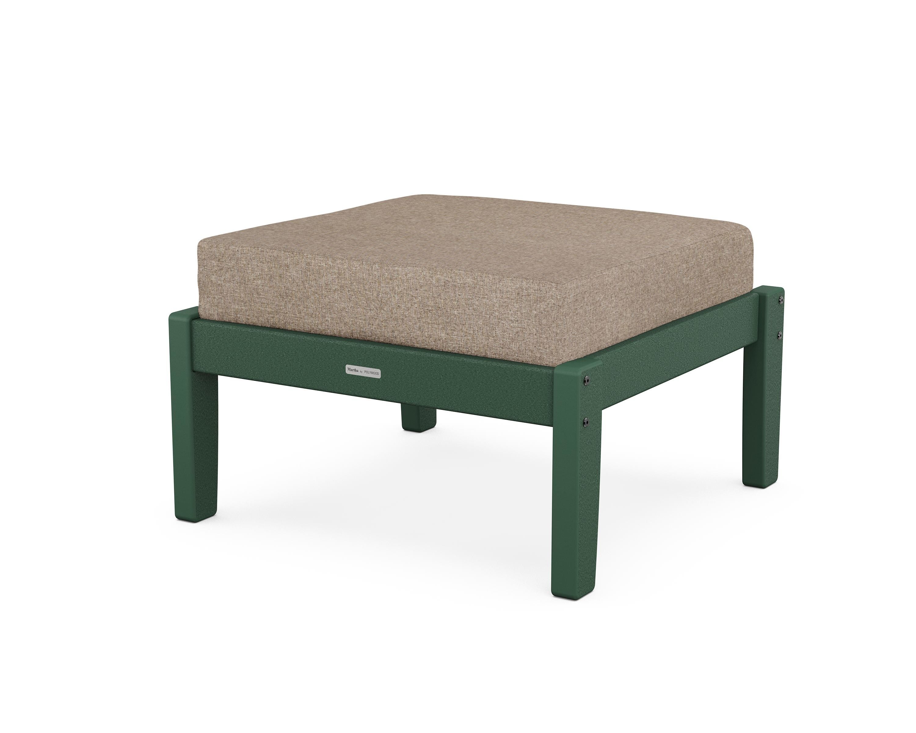 Martha Stewart by POLYWOOD® Chinoiserie Deep Seating Ottoman in Green / Spiced Burlap