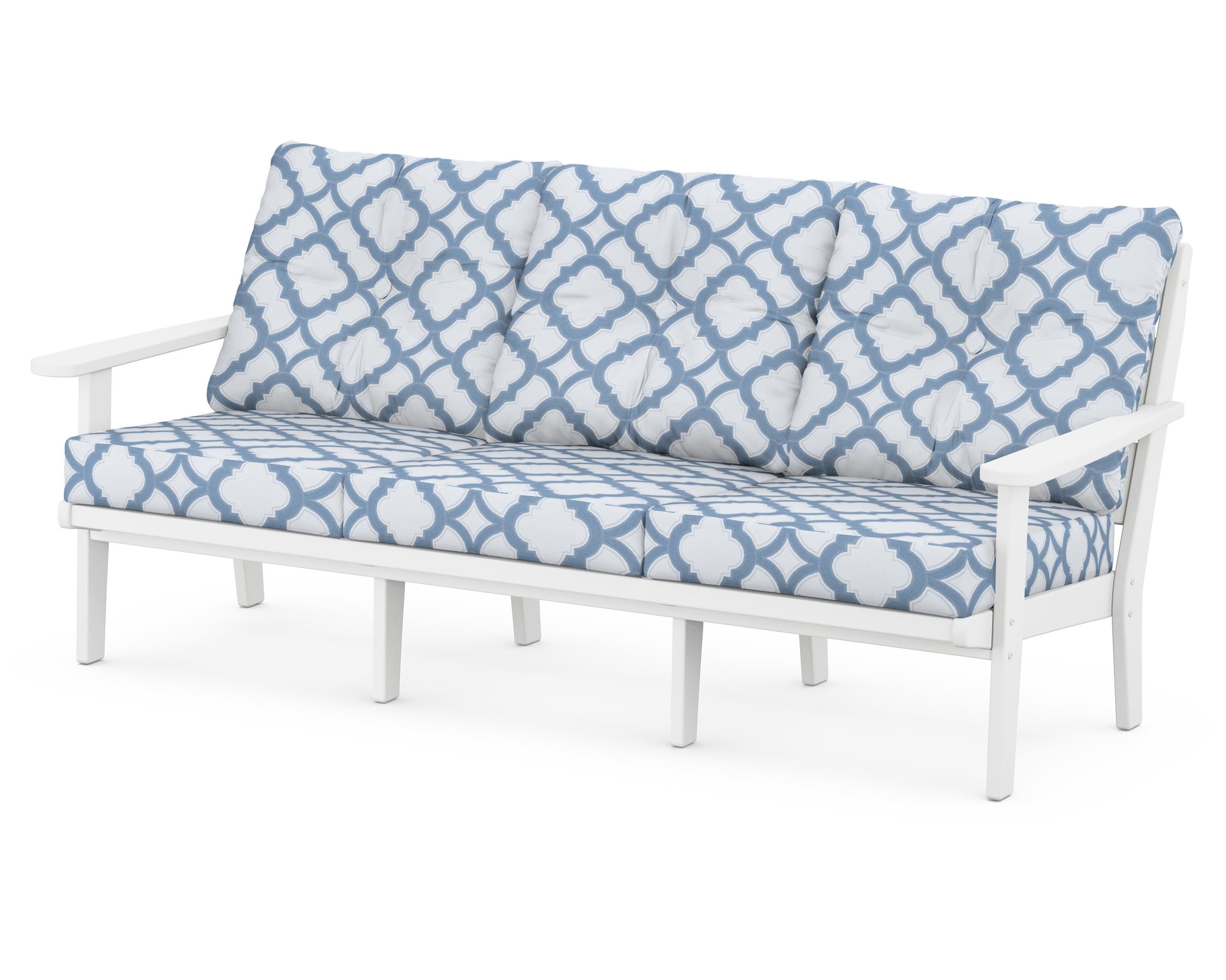POLYWOOD® Lakeside Deep Seating Sofa in White / Trellis Sky Blue