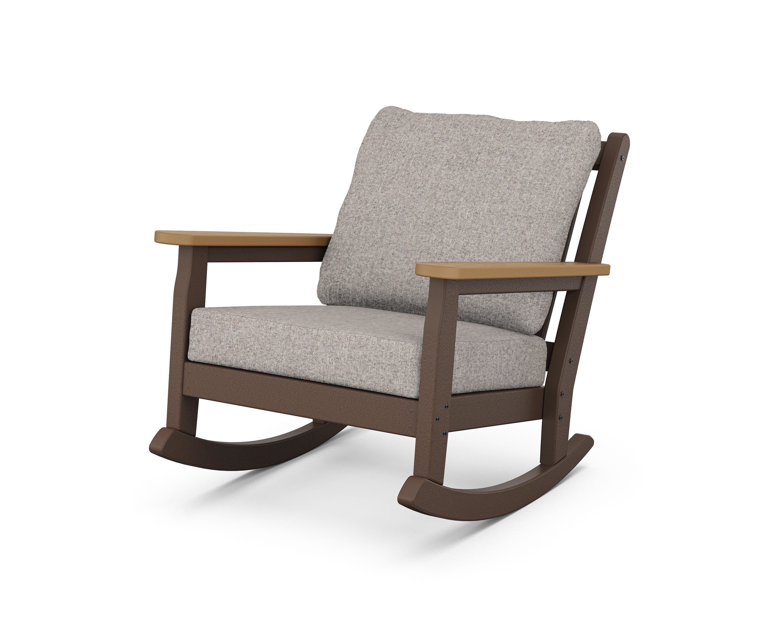 POLYWOOD® Chippendale Deep Seating Rocking Chair in Mahogany / Natural / Weathered Tweed