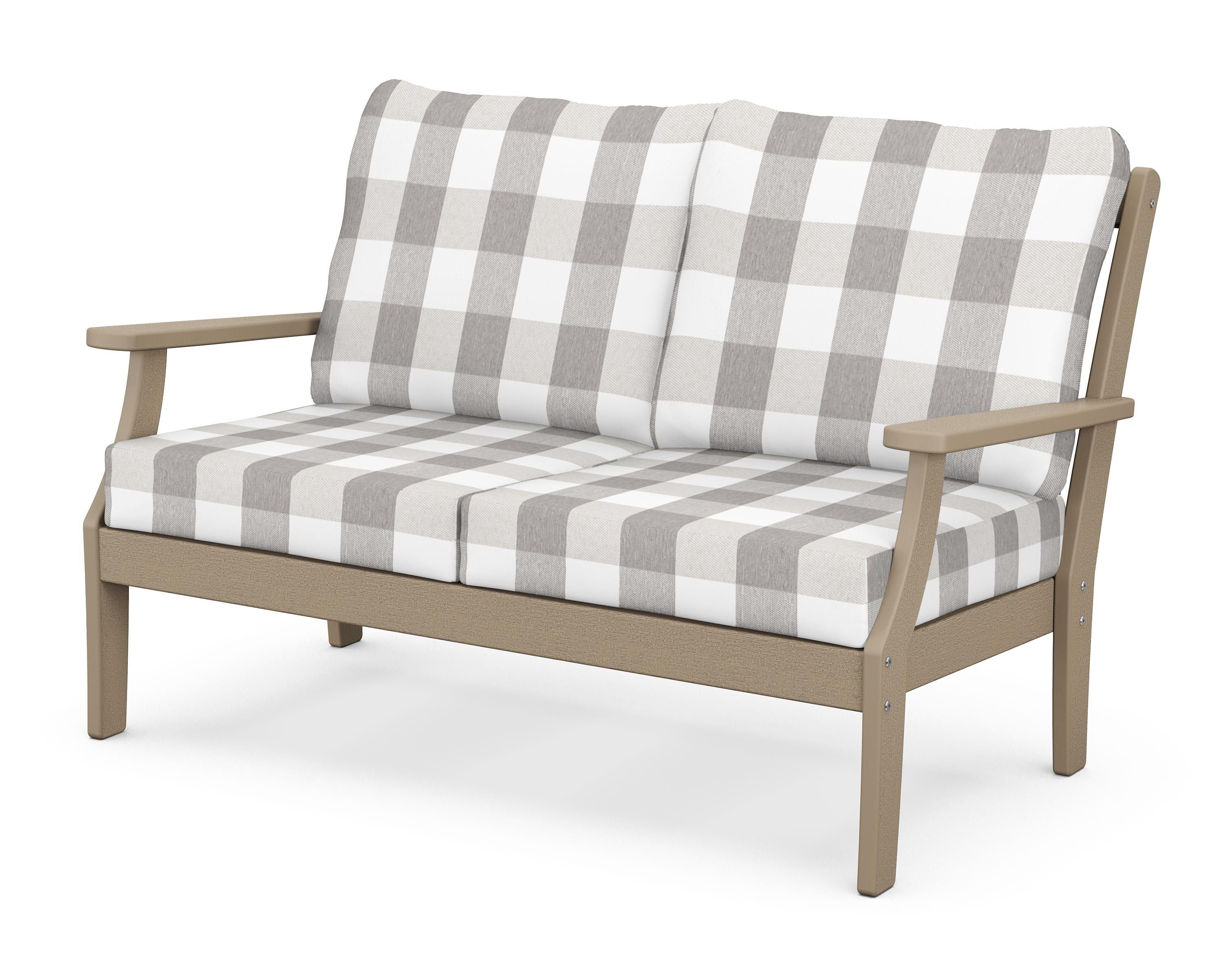 POLYWOOD® Braxton Deep Seating Loveseat in Vintage Sahara / Buffalo Plaid Grey Mist