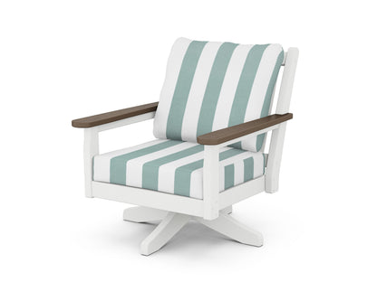 POLYWOOD® Chippendale Deep Seating Swivel Chair in White / Kona / Cabana Stripe Glacier Spa