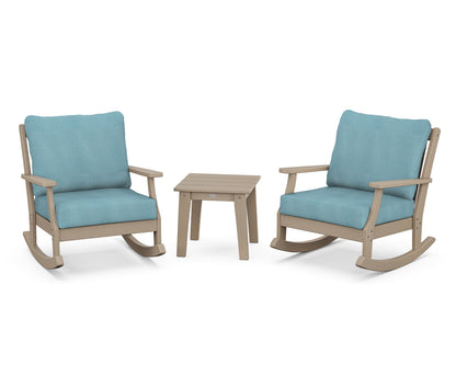 POLYWOOD® Braxton 3-Piece Deep Seating Rocker Set in Vintage Sahara / Lattice Sky Blue