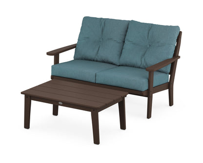 POLYWOOD® Lakeside 2-Piece Lounge Loveseat Set in Mahogany / Ocean Teal