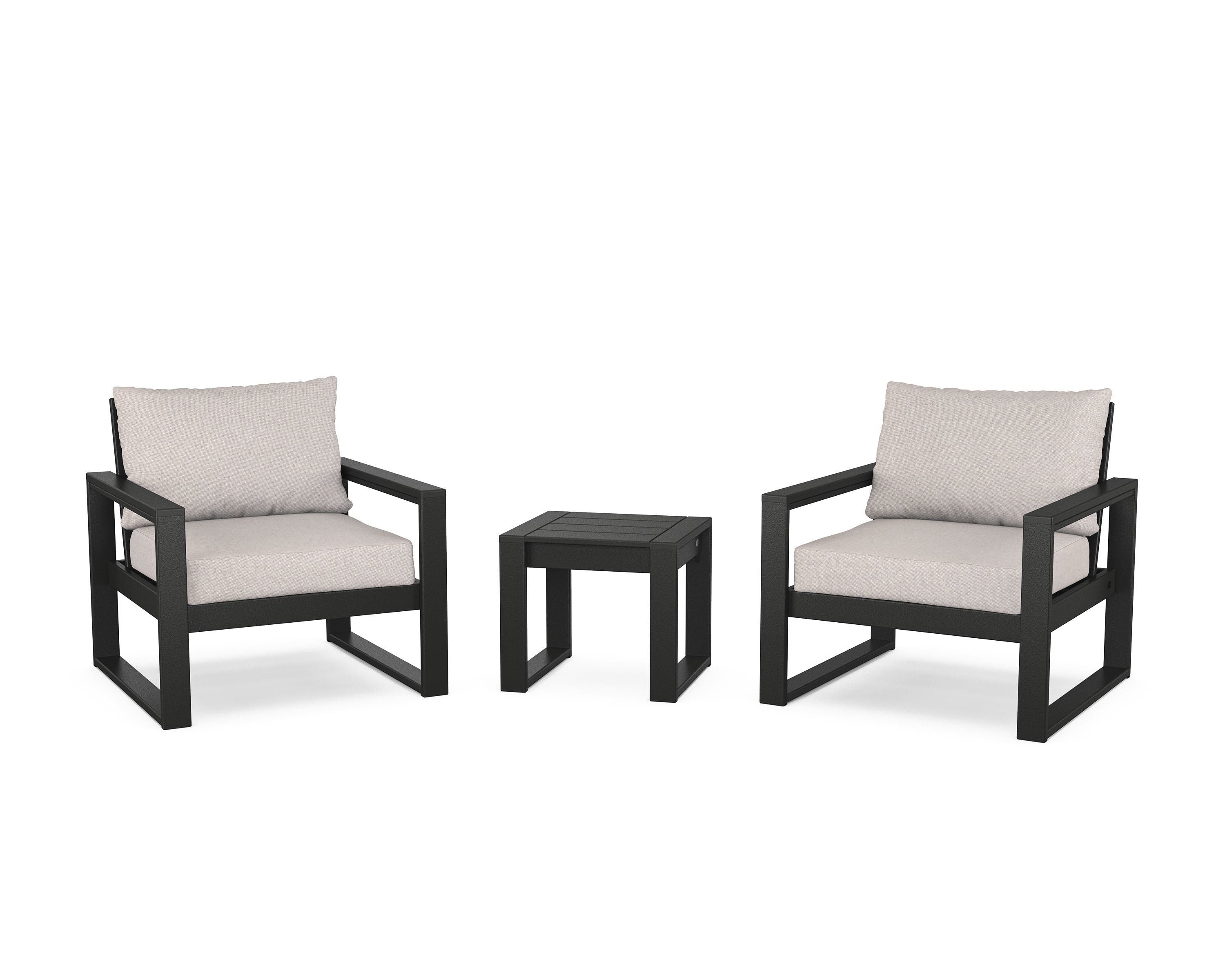 POLYWOOD® EDGE Sectional 3-Piece Deep Seating Set in Black / Dune Burlap