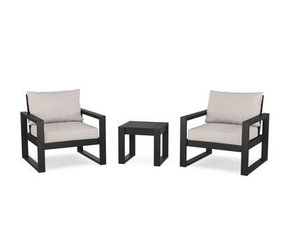 POLYWOOD® EDGE Sectional 3-Piece Deep Seating Set in Black / Dune Burlap