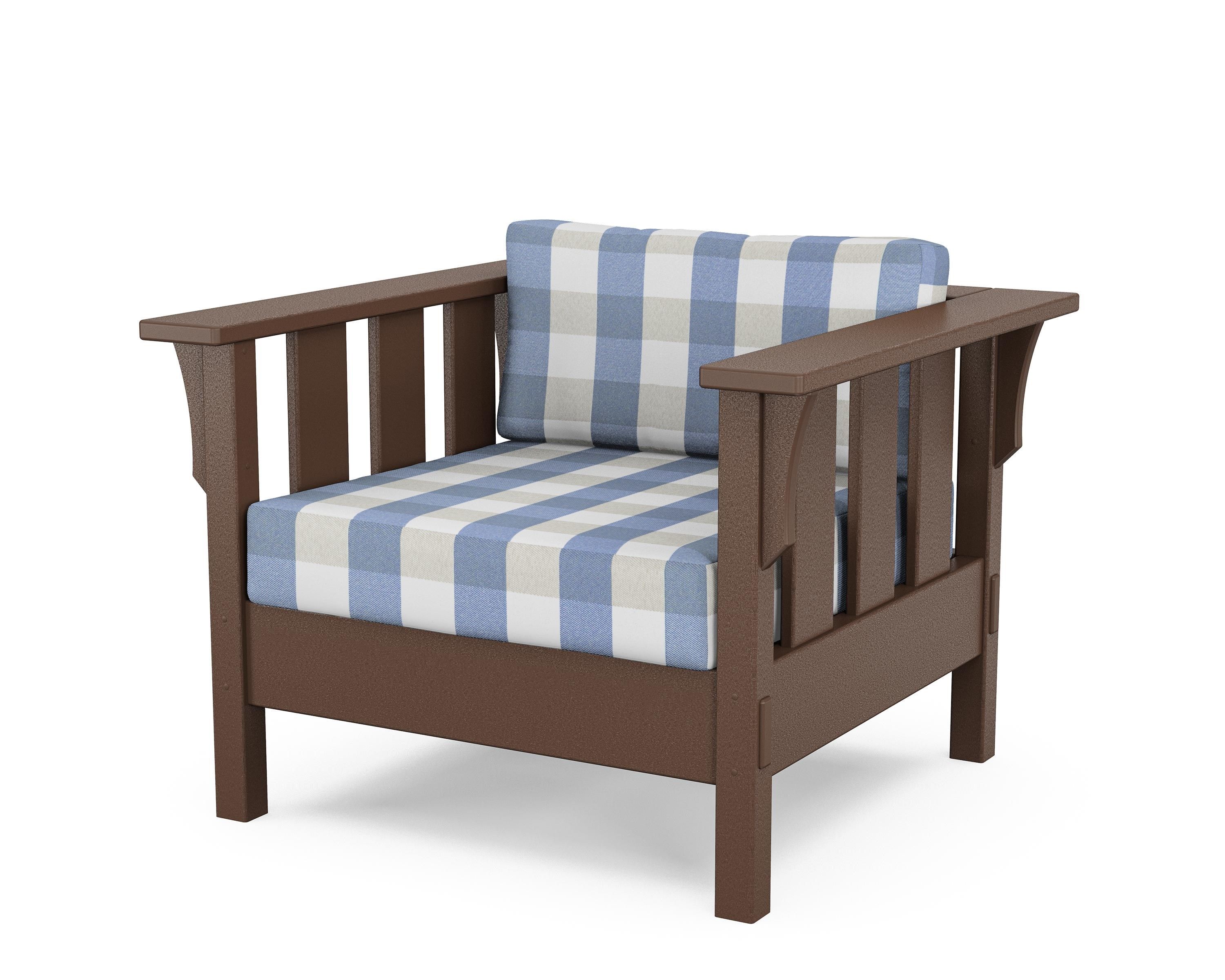 Martha Stewart by POLYWOOD® Acadia Deep Seating Chair in Mahogany / Buffalo Plaid Sky Blue