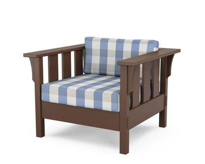 Martha Stewart by POLYWOOD® Acadia Deep Seating Chair in Mahogany / Buffalo Plaid Sky Blue
