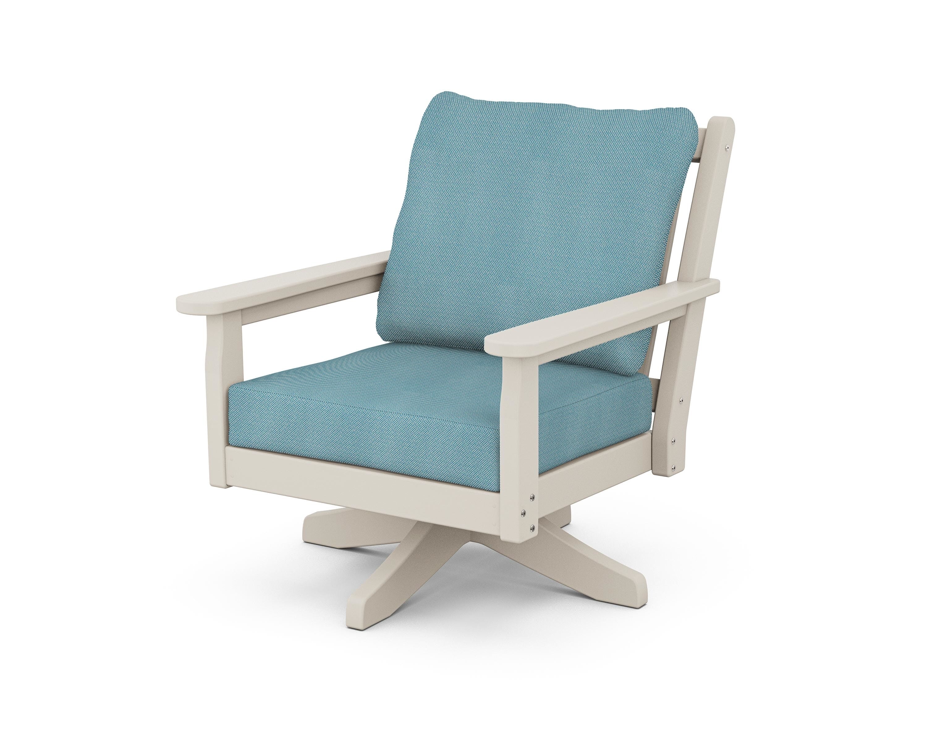 POLYWOOD® Chippendale Deep Seating Swivel Chair in Sand / Lattice Sky Blue