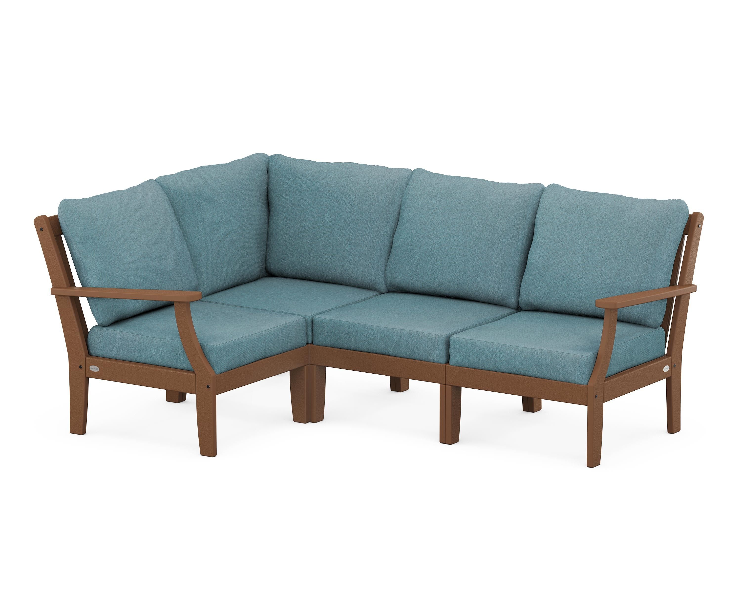 POLYWOOD® Braxton Modular 4-Piece Deep Seating Set in Teak / Ocean Teal