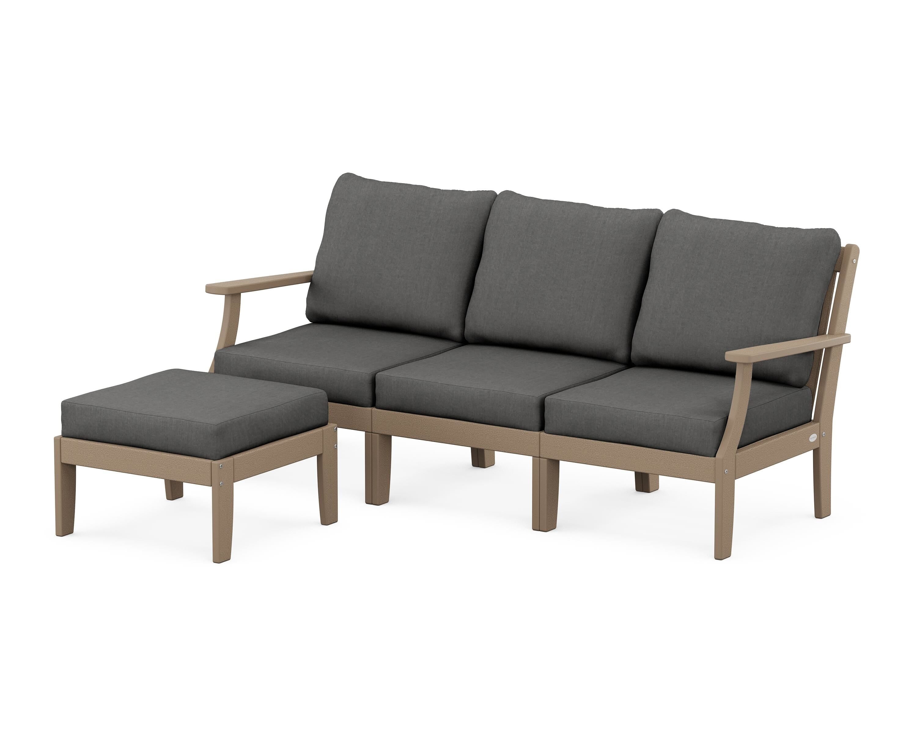 POLYWOOD® Braxton Modular 4-Piece Deep Seating Set with Ottoman in Vintage Sahara / Spectrum Carbon