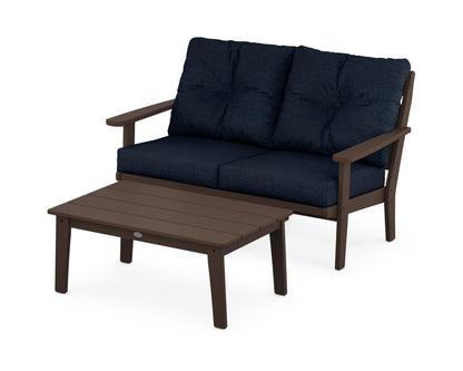 POLYWOOD® Lakeside 2-Piece Lounge Loveseat Set in Mahogany / Marine Indigo