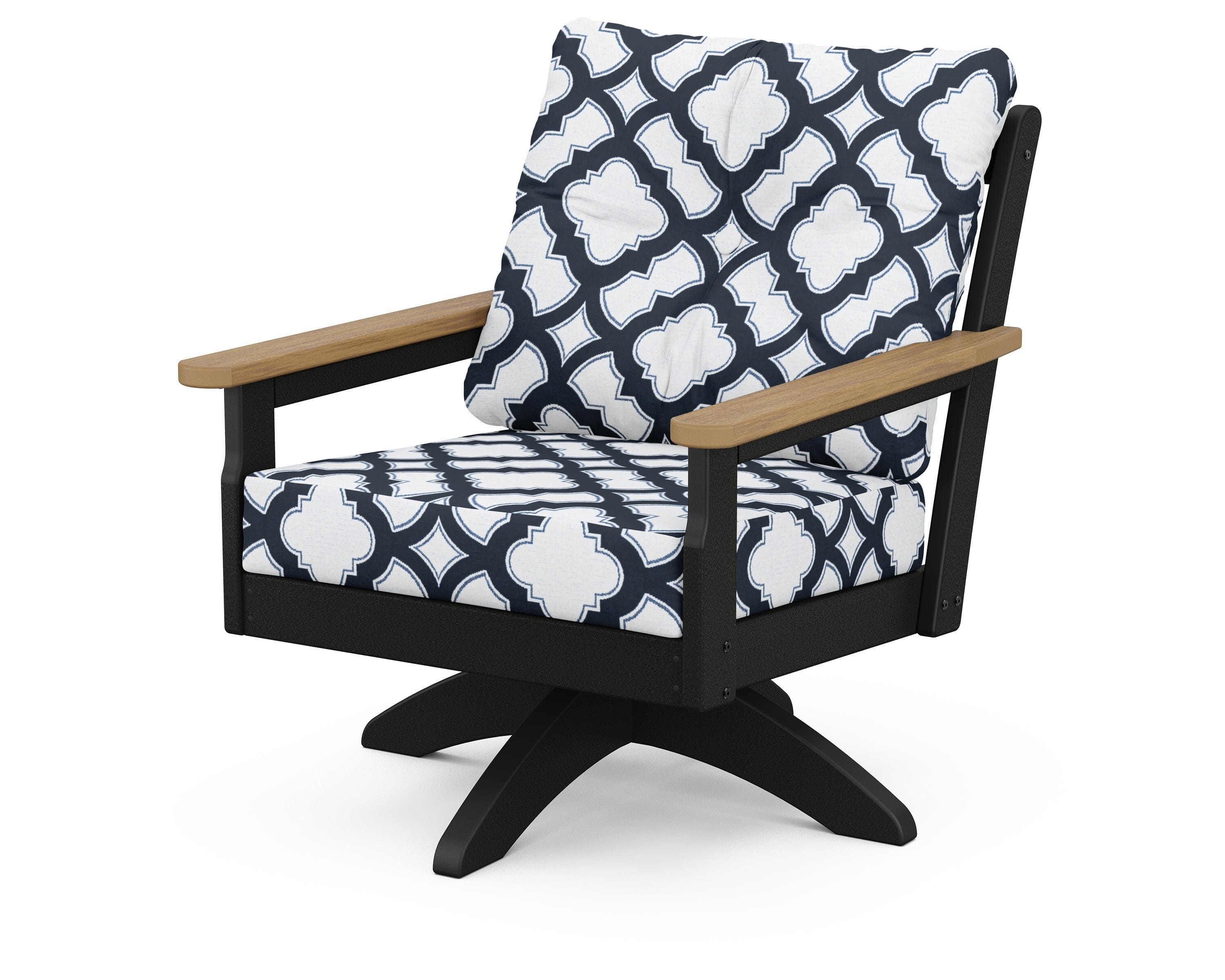 POLYWOOD® Vineyard Deep Seating Swivel Chair in Black / Natural / Trellis Marine Indigo