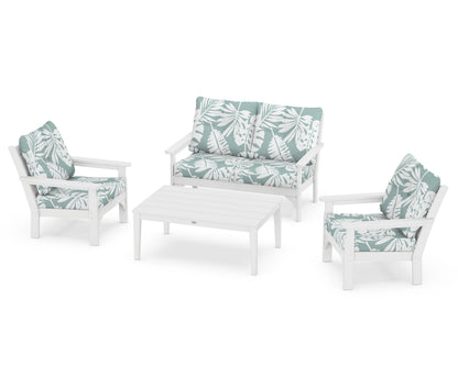 POLYWOOD® Vineyard 4-Piece Deep Seating Set in White / Leaf Glacier Spa