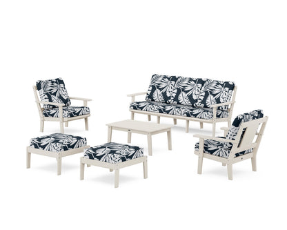 POLYWOOD® Prairie 6-Piece Lounge Sofa Set in Sand / Leaf Marine Indigo