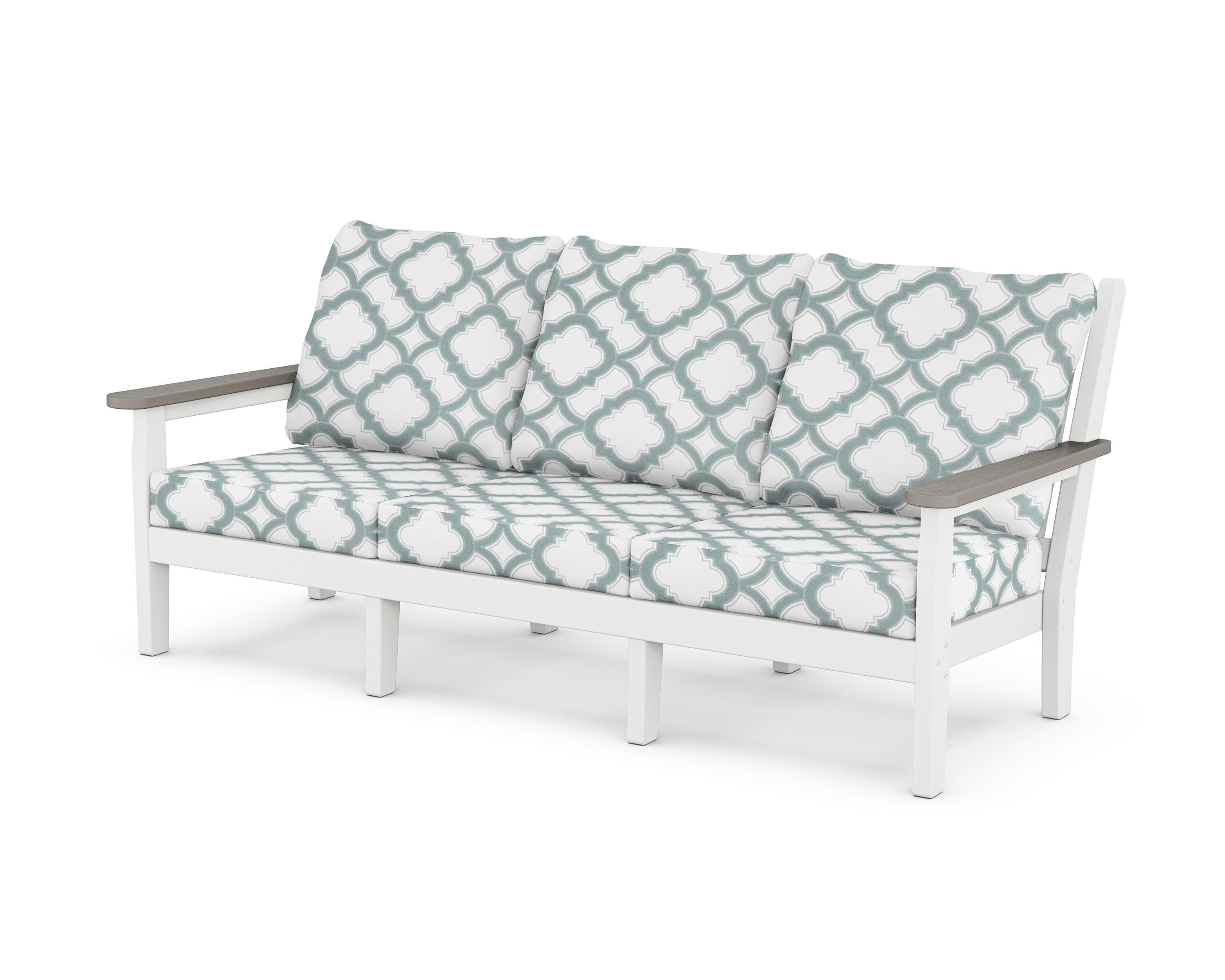 POLYWOOD® Chippendale Deep Seating Sofa in White / Driftwood / Trellis Glacier Spa