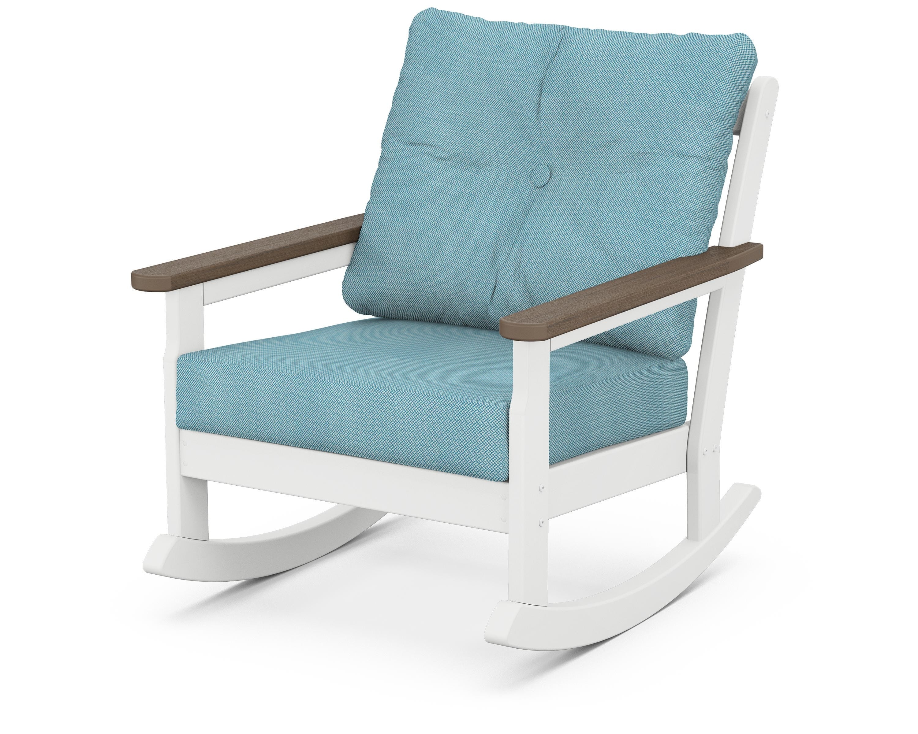 POLYWOOD® Vineyard Deep Seating Rocking Chair in White / Kona / Lattice Sky Blue