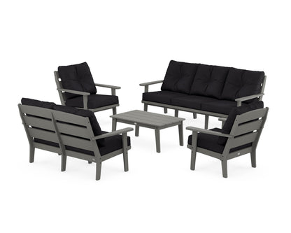 POLYWOOD® Lakeside 5-Piece Lounge Sofa Set in Slate Grey / Midnight Linen