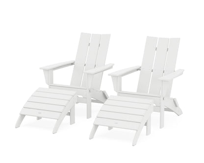 POLYWOOD® Modern Folding Adirondack Chair 4-Piece Set with Ottomans in White