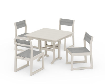 POLYWOOD® EDGE Sling Side Chair 5-Piece Farmhouse Dining Set in Sand / Metallic Sling