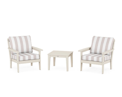 Country Living Cottage 3-Piece Deep Seating Set in Sand / Cabana Stripe Dune Burlap