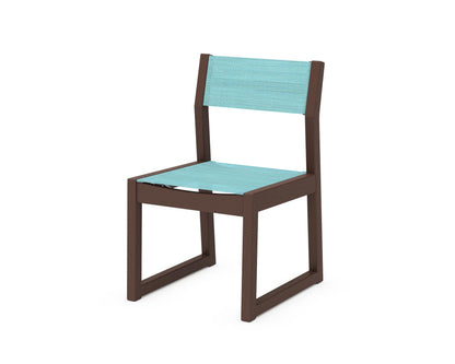 POLYWOOD® EDGE Sling Dining Side Chair in Mahogany / Dupioni Aquamarine Sling