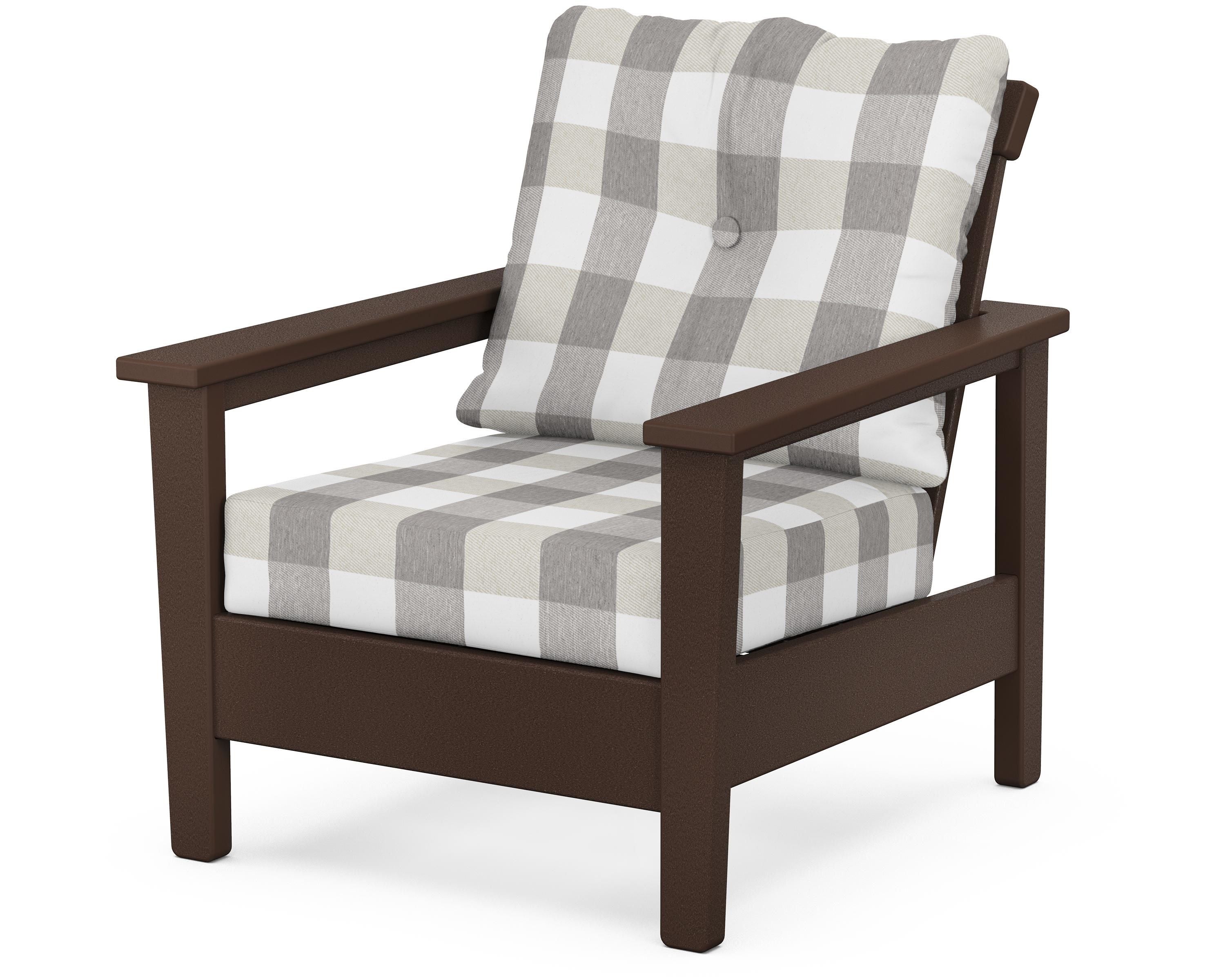 POLYWOOD® Prescott Deep Seating Chair in Mahogany / Buffalo Plaid Grey Mist