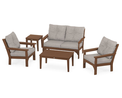 POLYWOOD® Vineyard 5-Piece Deep Seating Set in Teak / Weathered Tweed