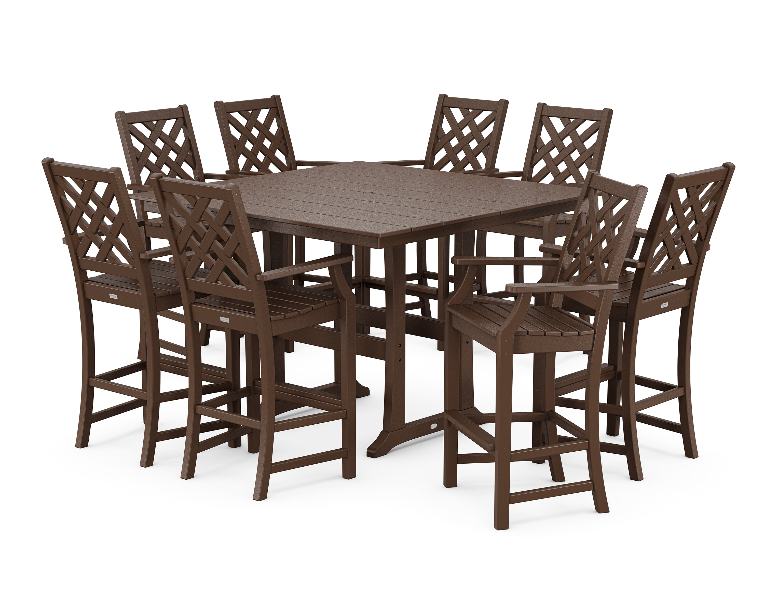 Country Living Wovendale 9-Piece Square Farmhouse Bar Set with Trestle Legs in Mahogany