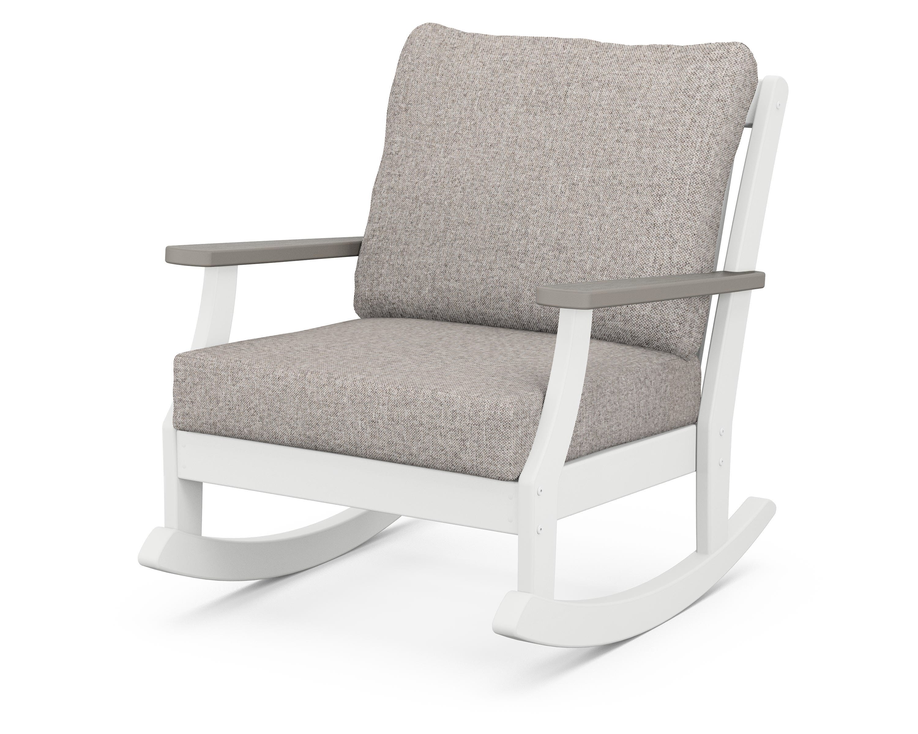 POLYWOOD® Braxton Deep Seating Rocking Chair in White / Driftwood / Weathered Tweed