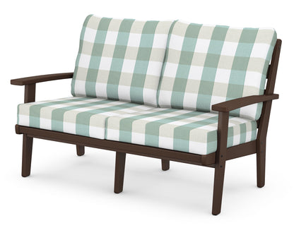 POLYWOOD® Grant Park Deep Seating Loveseat in Mahogany / Buffalo Plaid Glacier Spa