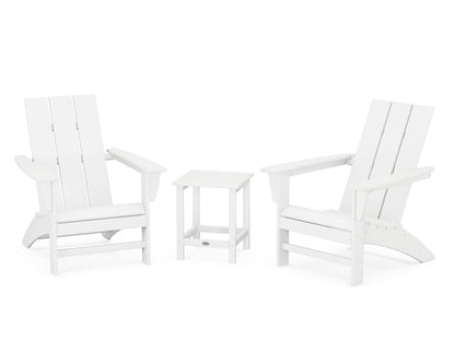 POLYWOOD® Modern 3-Piece Adirondack Set with Long Island 18" Side Table in White