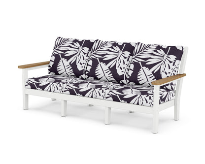 POLYWOOD® Chippendale Deep Seating Sofa in White / Natural / Leaf Navy