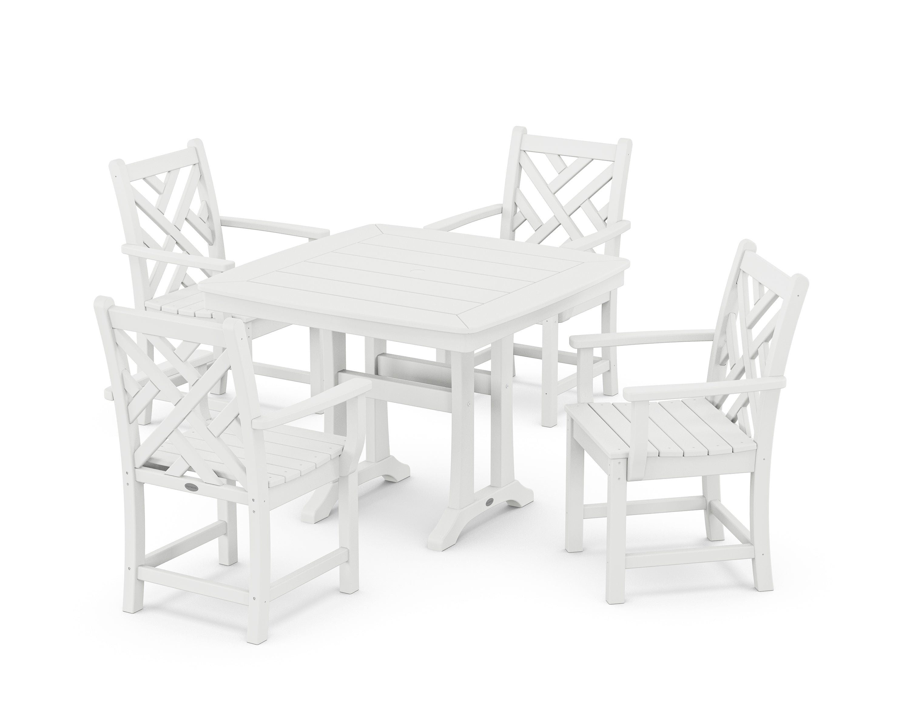 POLYWOOD® Chippendale 5-Piece Dining Set with Trestle Legs in White