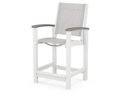 POLYWOOD® Coastal Counter Chair in White / Driftwood / Parchment Sling