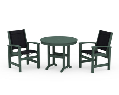 POLYWOOD® Coastal 3-Piece Round Dining Set in Green / Black Sling