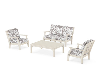 Martha Stewart by POLYWOOD® Chinoiserie 4-Piece Deep Seating Set with Loveseat in Sand / Leaf Grey Mist