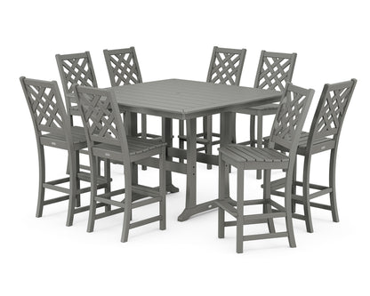 Country Living Wovendale Side Chair 9-Piece Square Bar Set with Trestle Legs in Slate Grey